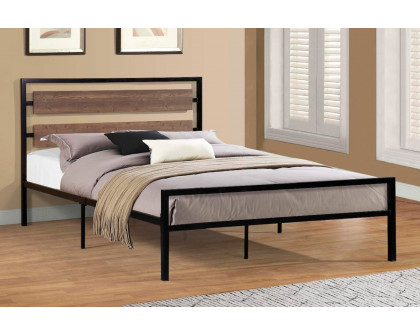 FaFurn Industrial Full Size Platform Bed with Wood Panel Headboard - Black/Walnut, Metal/Wood