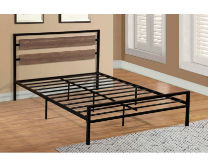 FaFurn Industrial Full Size Platform Bed with Wood Panel Headboard - Black/Walnut, Metal/Wood