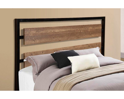 FaFurn Industrial Full Size Platform Bed with Wood Panel Headboard - Black/Walnut, Metal/Wood