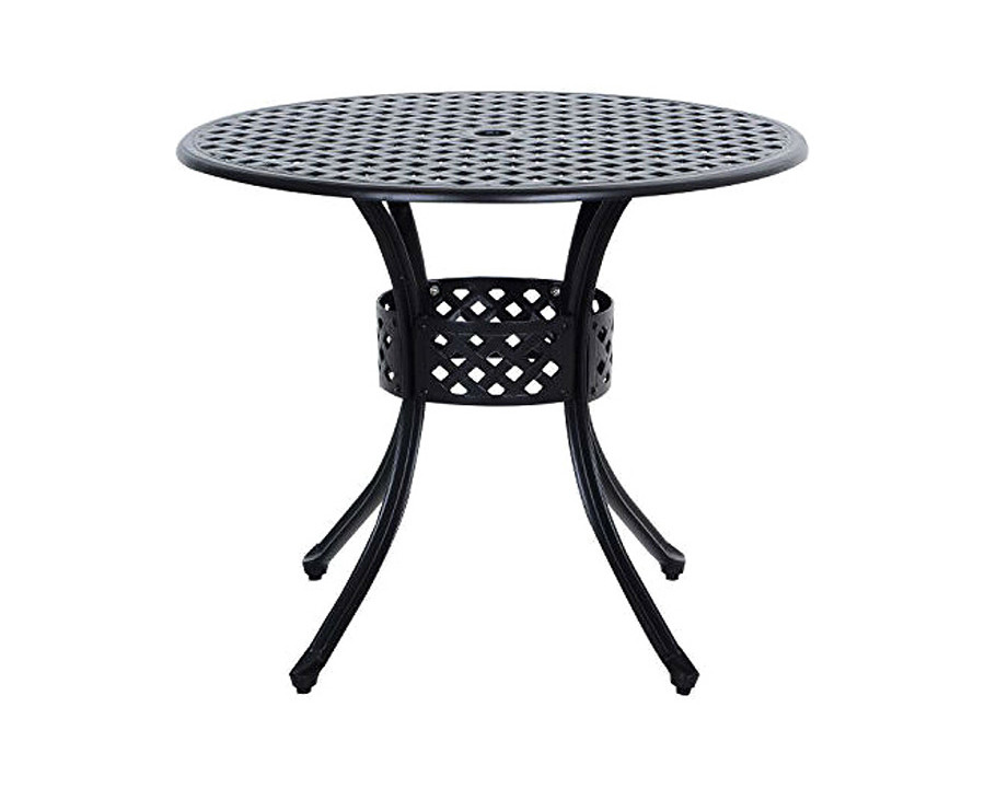 FaFurn - Round Metal 33-Inch Outdoor Patio Table in Black Cast Aluminum