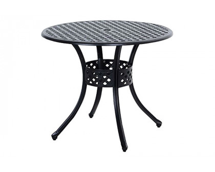 FaFurn - Round Metal 33-Inch Outdoor Patio Table in Black Cast Aluminum