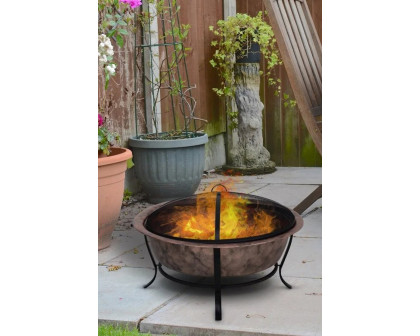 FaFurn Rustic Outdoor Wood Burning Fire Pit Cauldron Style Steel Bowl with Log Poker and Mesh Screen Lid