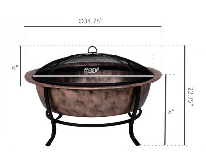 FaFurn Rustic Outdoor Wood Burning Fire Pit Cauldron Style Steel Bowl with Log Poker and Mesh Screen Lid