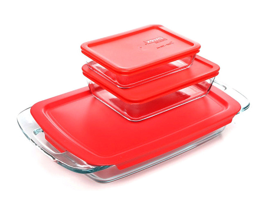 FaFurn 6-Piece Glass Bakeware Food Storage Set of 3 - Clear/Red