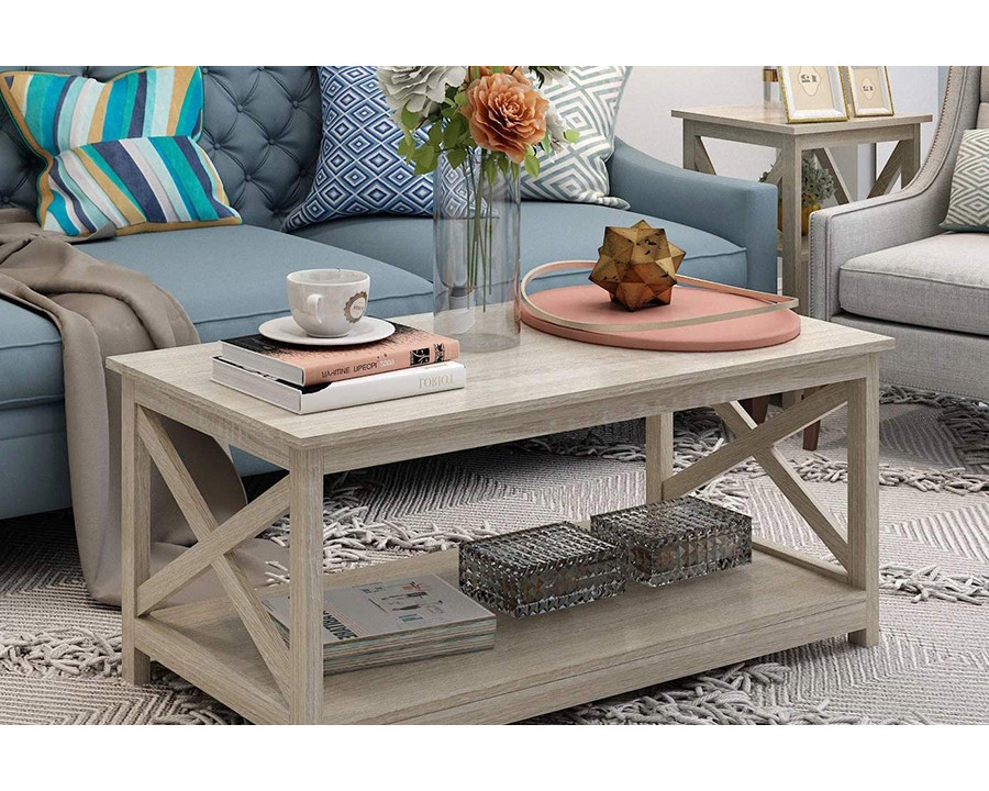 FaFurn - Contemporary 2-Tier Farmhouse Coffee Table