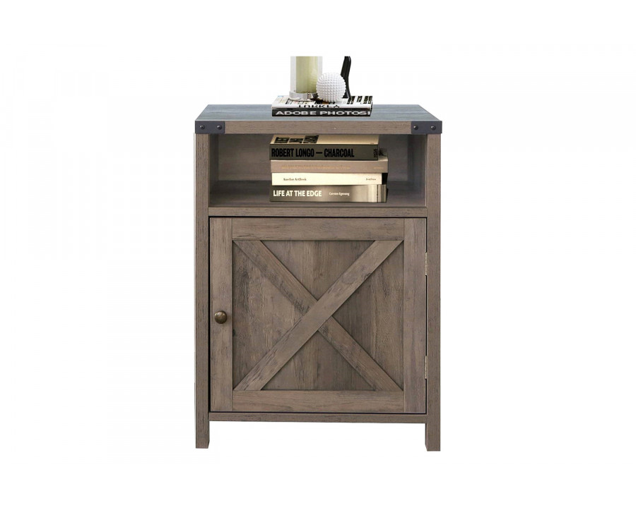 FaFurn - Farmhouse Style End Table Barn Door Nightstand with Open Shelf in Rustic Oak