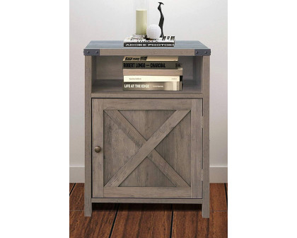 FaFurn - Farmhouse Style End Table Barn Door Nightstand with Open Shelf in Rustic Oak