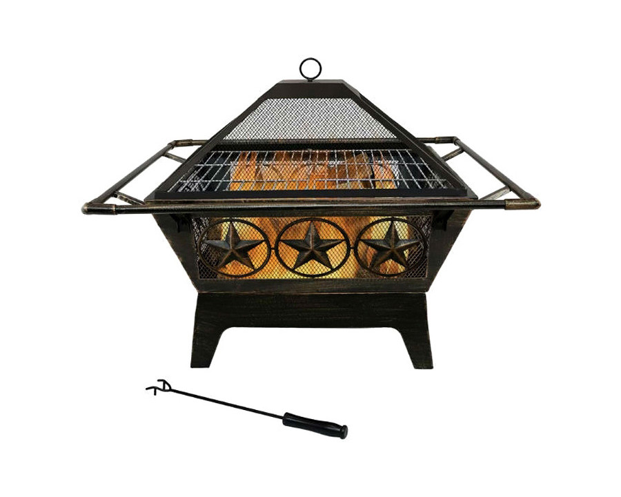 FaFurn Square Outdoor Steel Wood Burning Fire Pit with Star Design