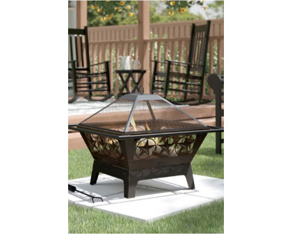 FaFurn Square Outdoor Steel Wood Burning Fire Pit with Star Design