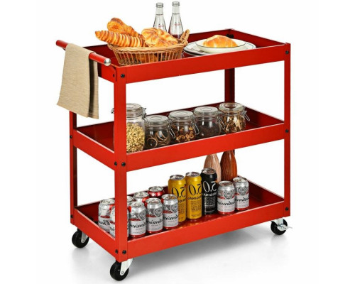 FaFurn Serving Utility Cart with 2 Bottom Shelves - Red, Steel