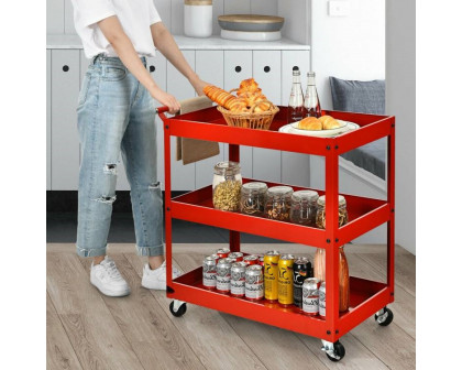 FaFurn Serving Utility Cart with 2 Bottom Shelves - Red, Steel