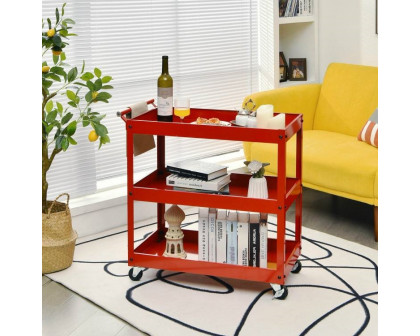 FaFurn Serving Utility Cart with 2 Bottom Shelves - Red, Steel