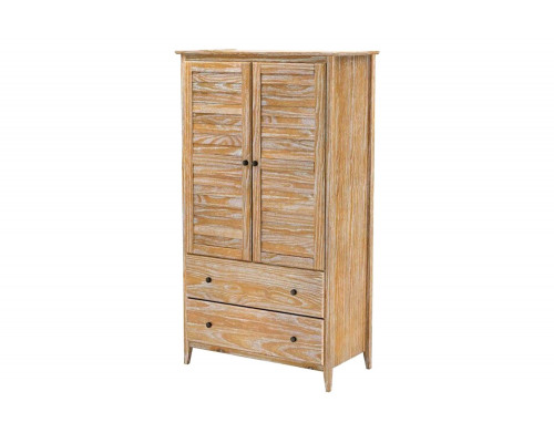 FaFurn Farmhome Louvered Distressed Pine Armoire - Driftwood