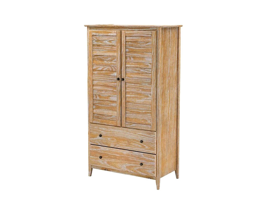 FaFurn Farmhome Louvered Distressed Pine Armoire - Driftwood