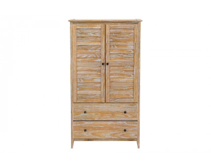 FaFurn Farmhome Louvered Distressed Pine Armoire - Driftwood