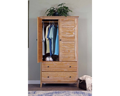 FaFurn Farmhome Louvered Distressed Pine Armoire - Driftwood