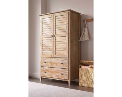 FaFurn Farmhome Louvered Distressed Pine Armoire - Driftwood