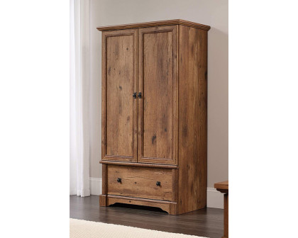 FaFurn - Rustic Oak Drawer and Garment Rod Wardrobe Armoire