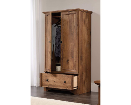 FaFurn - Rustic Oak Drawer and Garment Rod Wardrobe Armoire