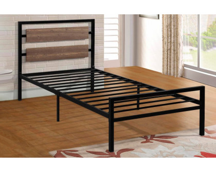 FaFurn - Industrial Platform Bed with Wood Panel Headboard