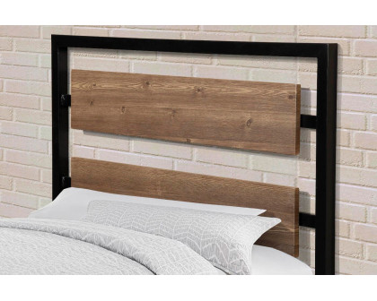 FaFurn Industrial Twin Size Platform Bed with Wood Panel Headboard - Black/Walnut, Metal/Wood