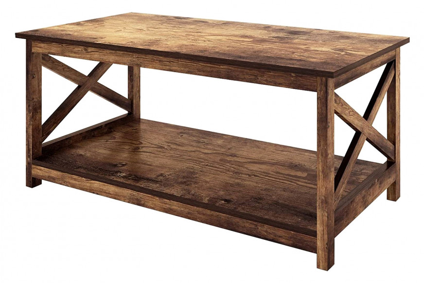 FaFurn™ Contemporary 2-Tier Farmhouse Coffee Table - Rustic