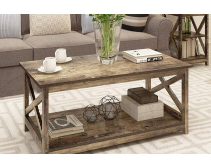 FaFurn™ Contemporary 2-Tier Farmhouse Coffee Table - Rustic