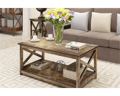 FaFurn™ Contemporary 2-Tier Farmhouse Coffee Table - Rustic