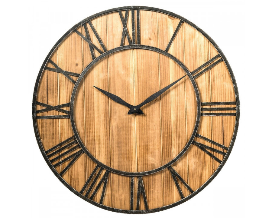 FaFurn - Farmhouse Wall Clock with Roman Numerals in Metal/Wood