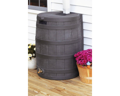 FaFurn - Brown Oak 50-Gallon Plastic Rain Barrel with Bottom Spigot