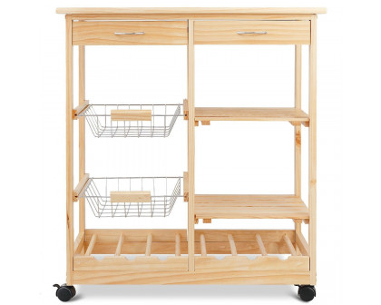 FaFurn - Kitchen Cart with Storage Drawers and Wine Rack in Natural, Wood