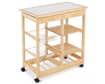 FaFurn - Kitchen Cart with Storage Drawers and Wine Rack in Natural, Wood