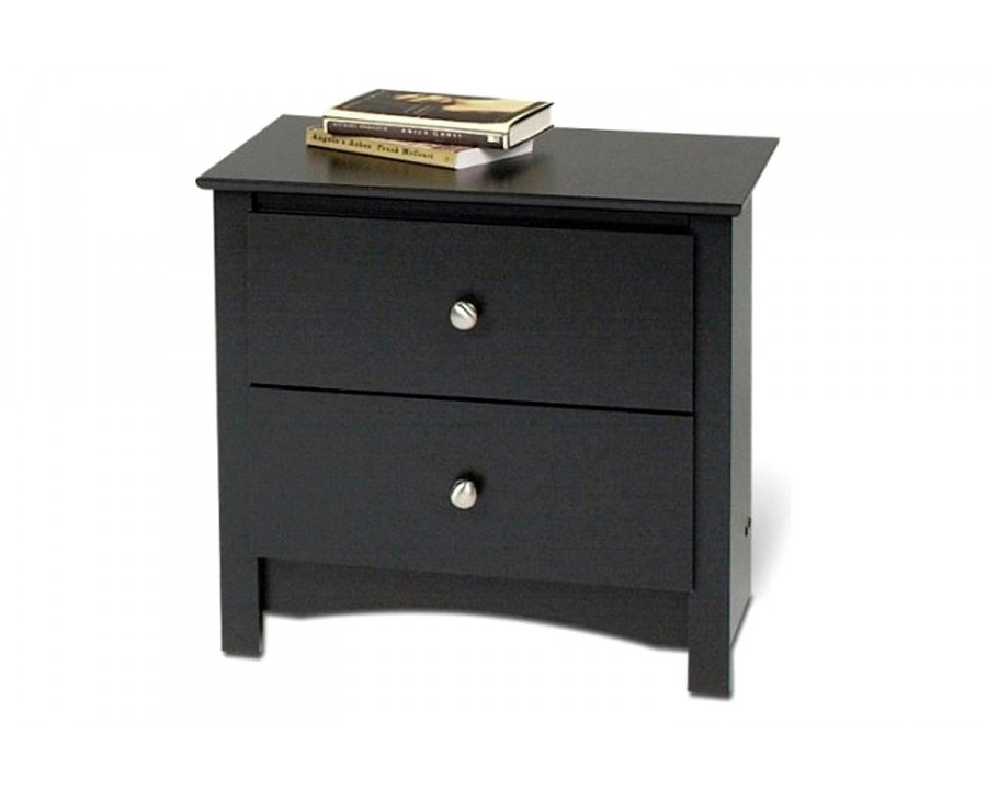 FaFurn - Black Two Drawer Bedroom Nightstand with Brushed Nickle Knobs