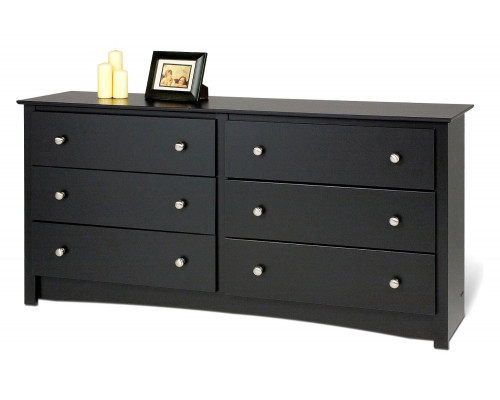 FaFurn Bedroom Dresser with 6 Drawers and Metal Knobs - Black