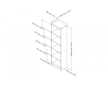 FaFurn 5-Shelf Narrow Bookcase - Chocolate