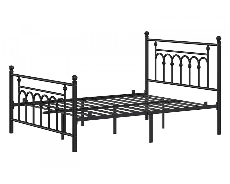 FaFurn - Queen Size Victorian Black Metal Platform Bed Frame with Headboard Footboard