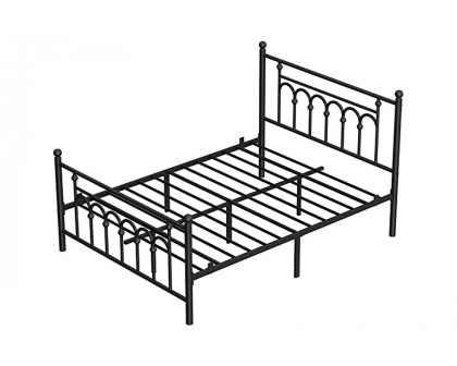 FaFurn - Queen Size Victorian Black Metal Platform Bed Frame with Headboard Footboard