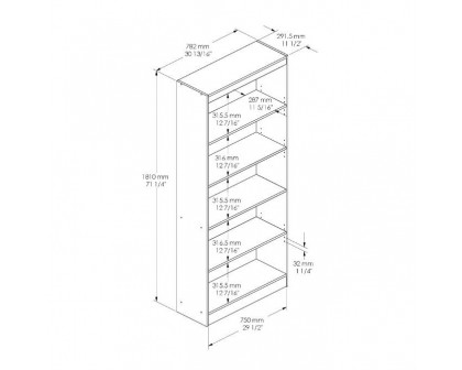 FaFurn - Contemporary 5-Shelf Bookcase in Royal Cherry, Wood