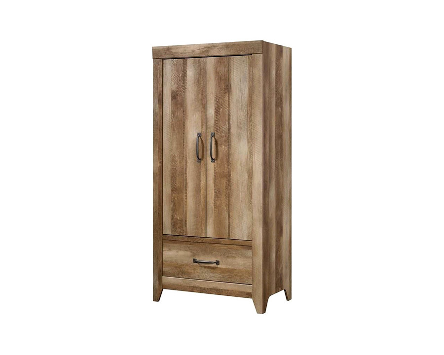 FaFurn - Farmhouse Modern Oak Drawer and Garment Rod Wardrobe Armoire