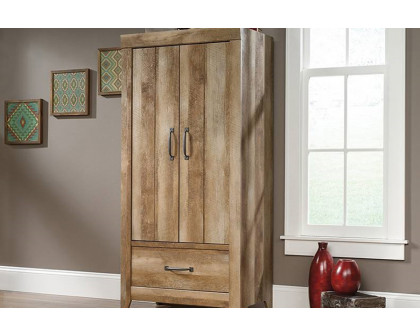 FaFurn - Farmhouse Modern Oak Drawer and Garment Rod Wardrobe Armoire