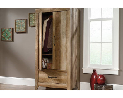 FaFurn - Farmhouse Modern Oak Drawer and Garment Rod Wardrobe Armoire