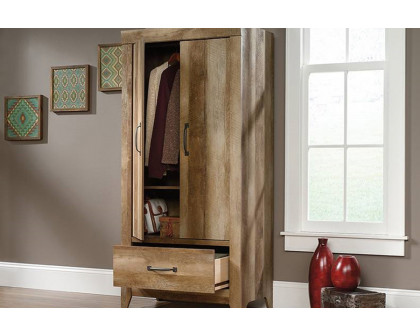 FaFurn - Farmhouse Modern Oak Drawer and Garment Rod Wardrobe Armoire