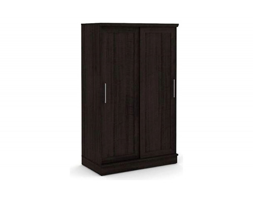 FaFurn - Farmhouse Espresso Oak Sliding Doors Garment Rod Wardrobe Armoire