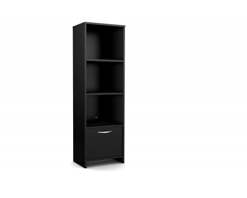 FaFurn - Modern Bookcase with 3 Shelves & Bottom Door in Black