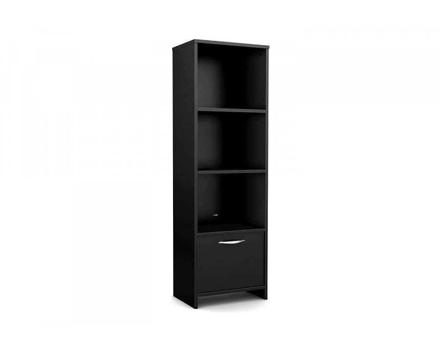 FaFurn - Modern Bookcase with 3 Shelves & Bottom Door in Black