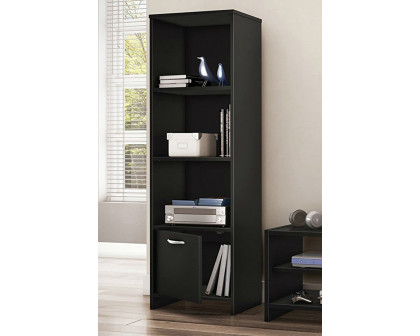 FaFurn - Modern Bookcase with 3 Shelves & Bottom Door in Black