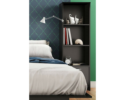 FaFurn - Modern Bookcase with 3 Shelves & Bottom Door in Black