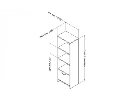 FaFurn - Modern Bookcase with 3 Shelves & Bottom Door in Black