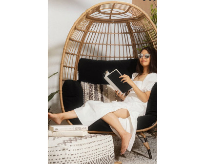 FaFurn Oversized Patio Lounger Indoor/Outdoor Wicker Egg Chair - Black