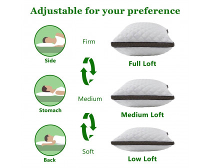 FaFurn - Set of 2 Memory Foam Bed Pillow with Removeable Cover in Standart Size